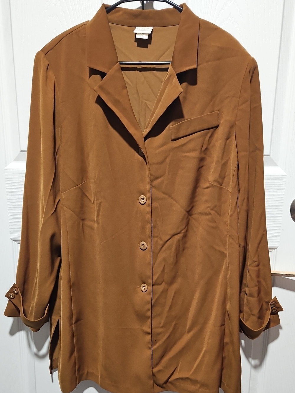 Vintage Studio C 90s Minimalist Cognac Brown Shirt Jacket Blouse Plus Size 20